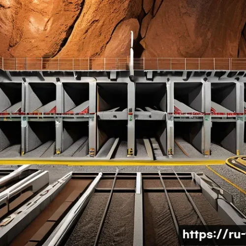 Home 33 핀란드 세계 최초 고준위 방사성 폐기물 처리장 - A highly detailed cross-sectional illustration of a deep geological repository for radioactive waste...