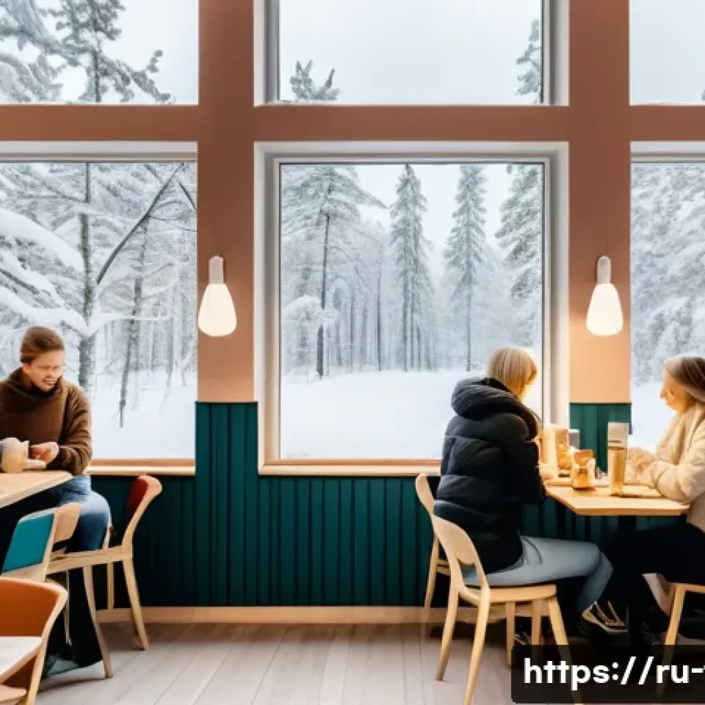 핀란드 채식주의자 비율과 이유 - A cozy Finnish vegetarian café interior during daytime, with diverse customers of all ages enjoying ...