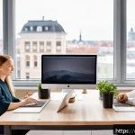 Home 19 핀란드에서 창업하는 방법 - A modern Finnish startup office interior scene showing a diverse group of young professionals collab...