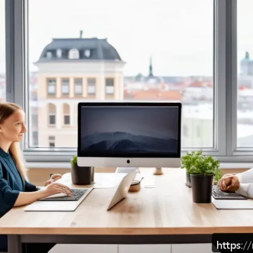 Home 31 핀란드에서 창업하는 방법 - A modern Finnish startup office interior scene showing a diverse group of young professionals collab...